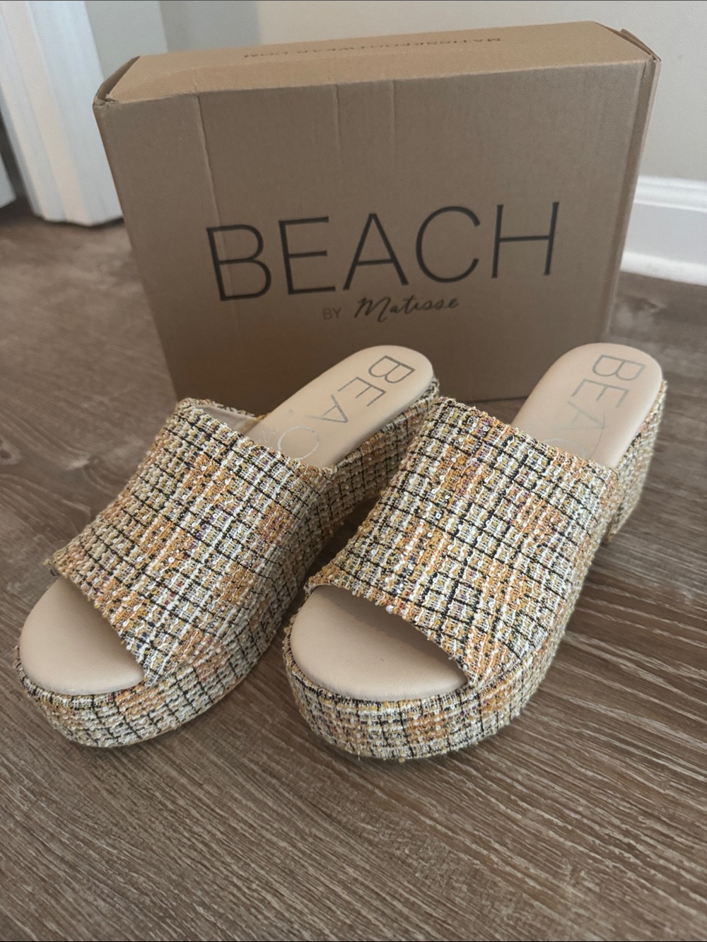 Beach by Matisse Yellow Tweed Platform Slide Mules